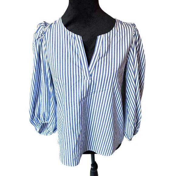 Banana Republic Blue & White Striped Balloon Sleeve Blouse - S (Sold Out!) - Picture 3 of 6